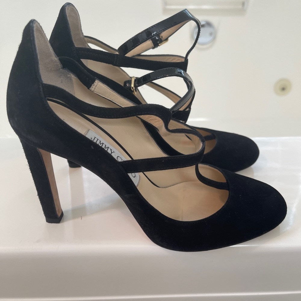 Jimmy Choo Black Suede Doll Pumps